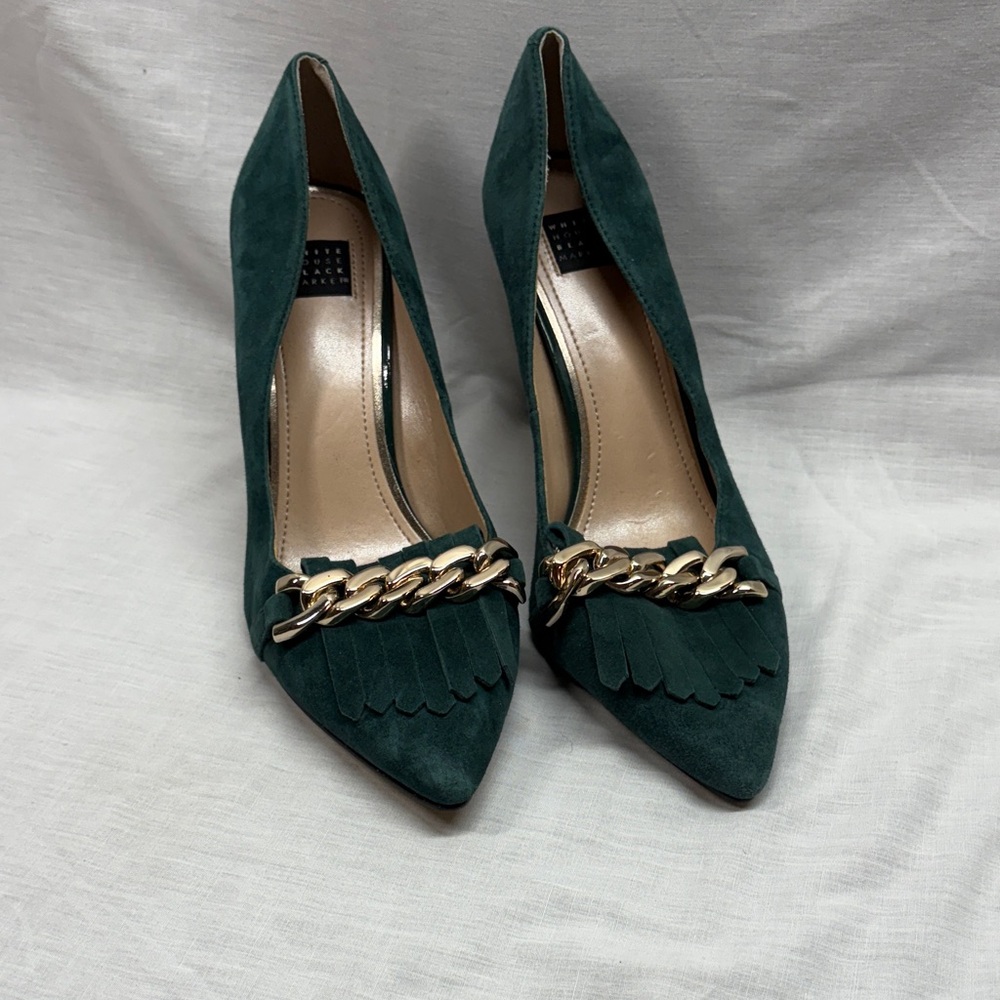 White House Black Market Teal Chain-Accent Heels